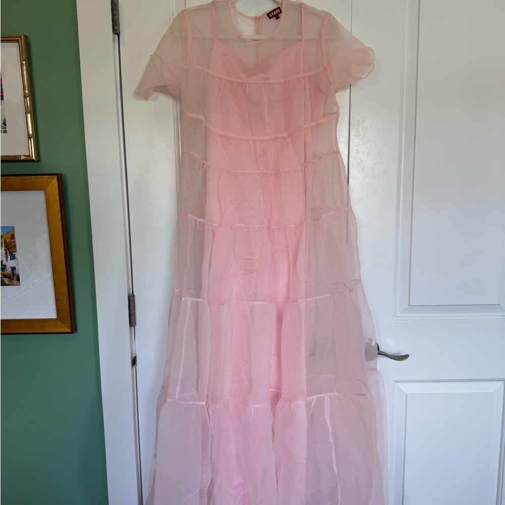 Staud Pink Tiered Tulle Dress